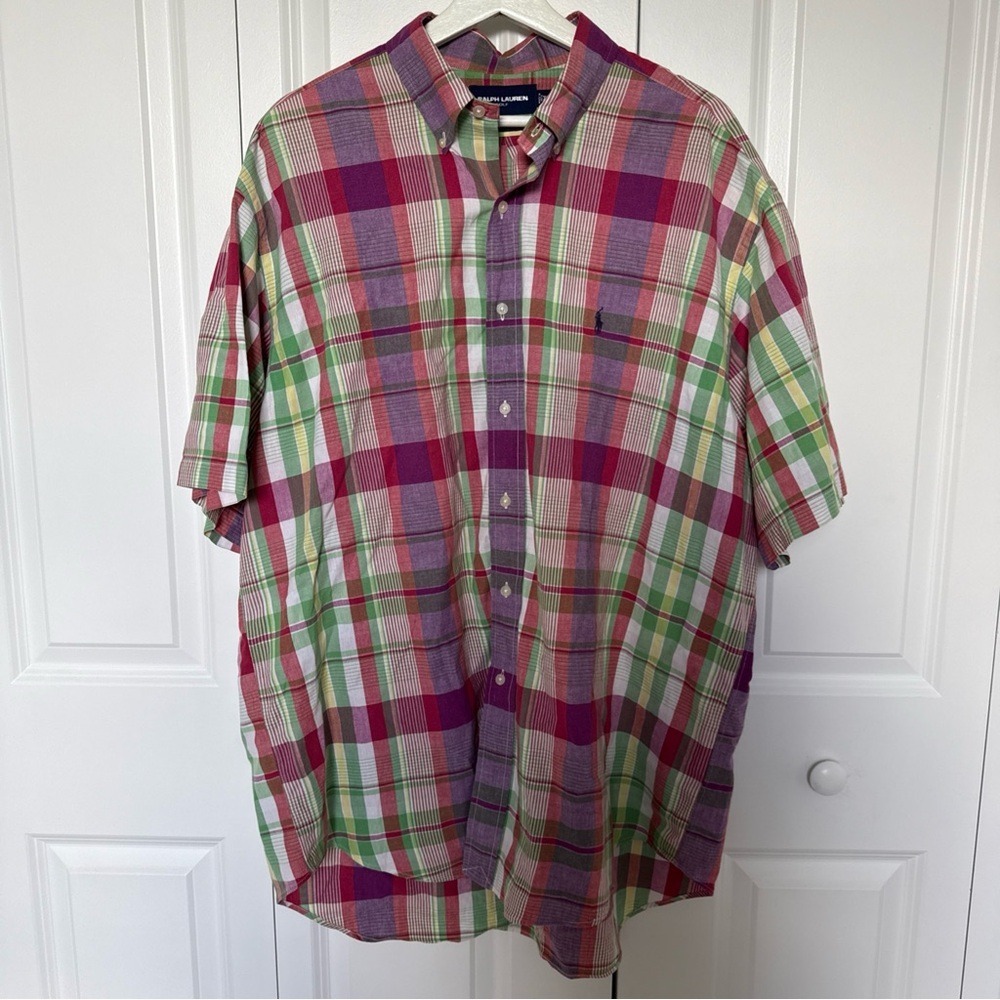 Ralph Lauren Golf Tilden 100% Cotton Size XL Plaid Short Sleeve Button Up Shirt